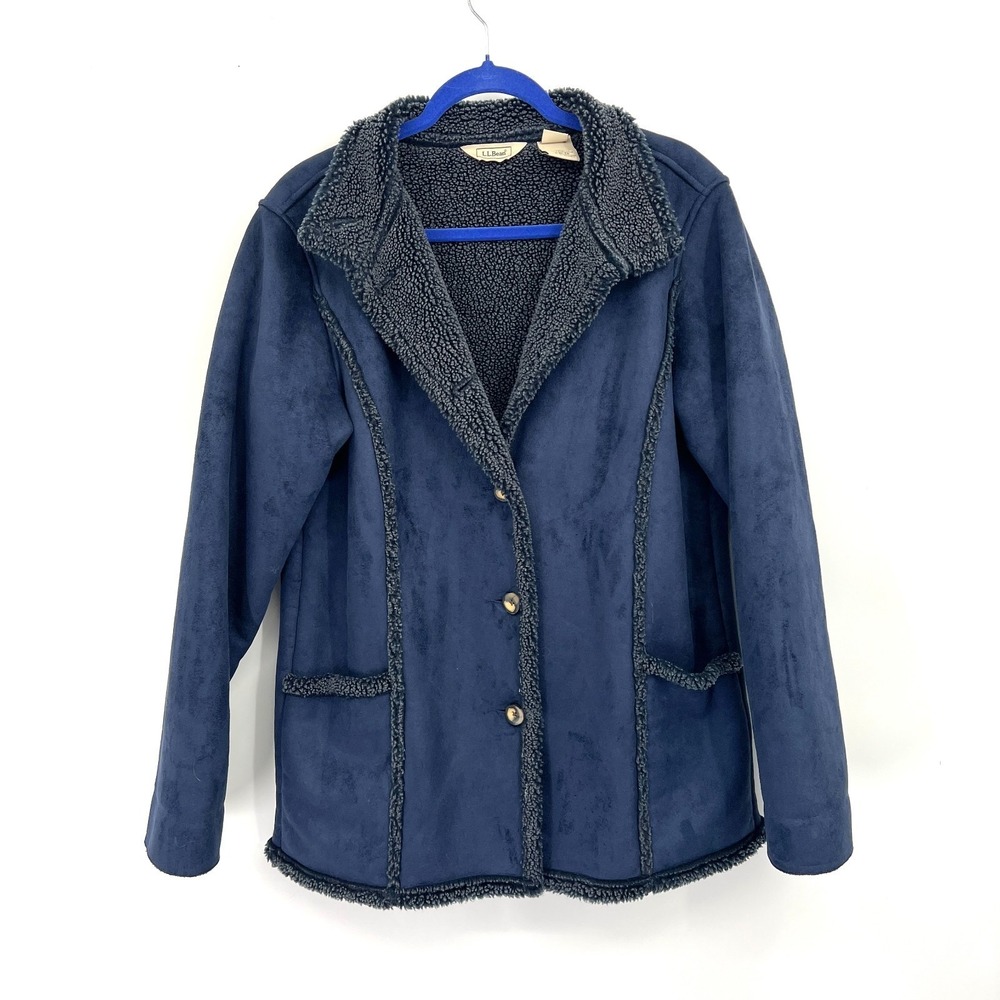 Vintage L.L. Bean faux sherpa suede jacket blue coat gorpcore Granolachair cabin